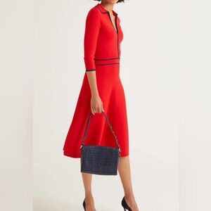 Boden Vibrant Cherry Red Midi Sweater Dress with Black Trim